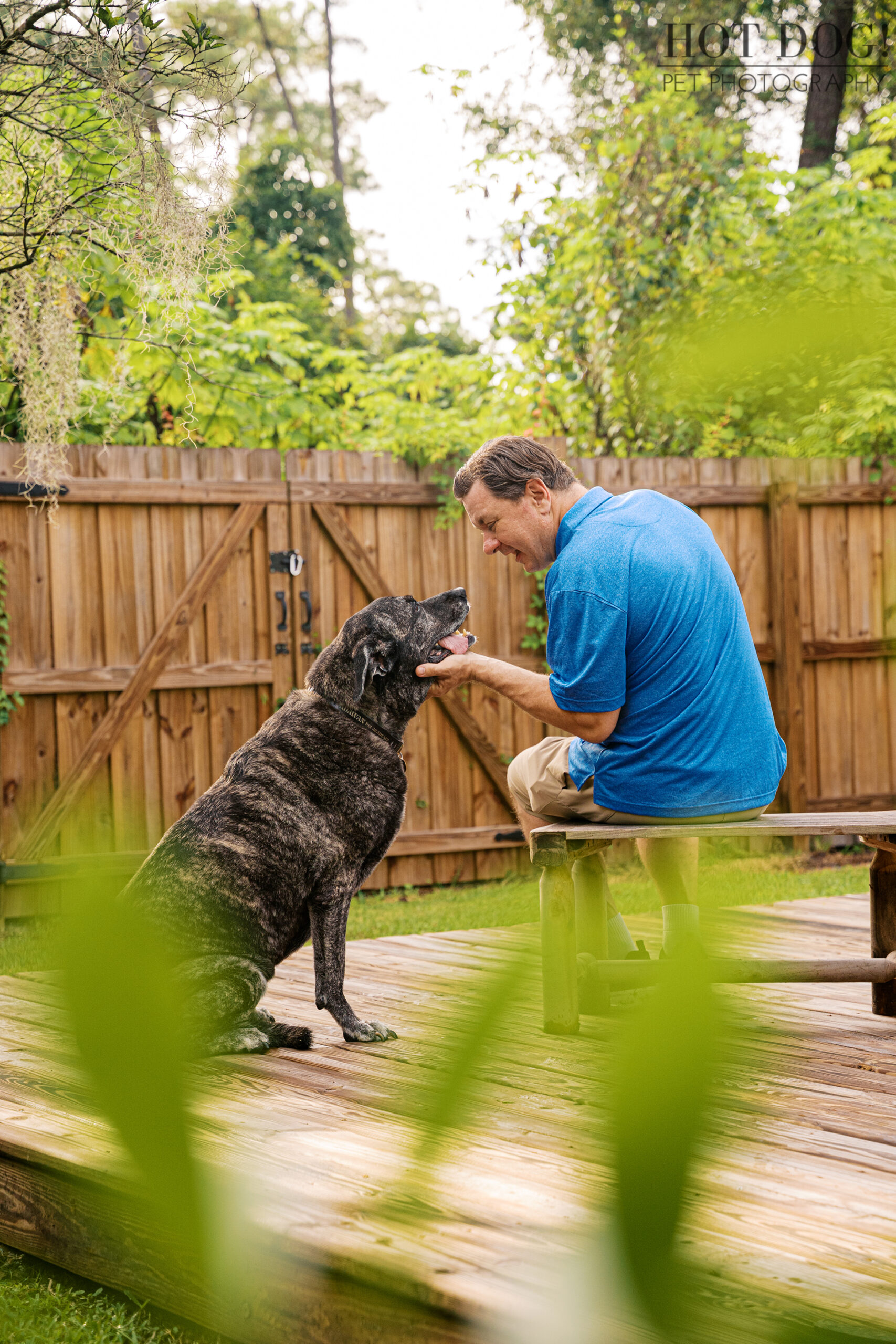 Lukasz sharing a quiet, tender moment with Leah while sitting on the back deck.