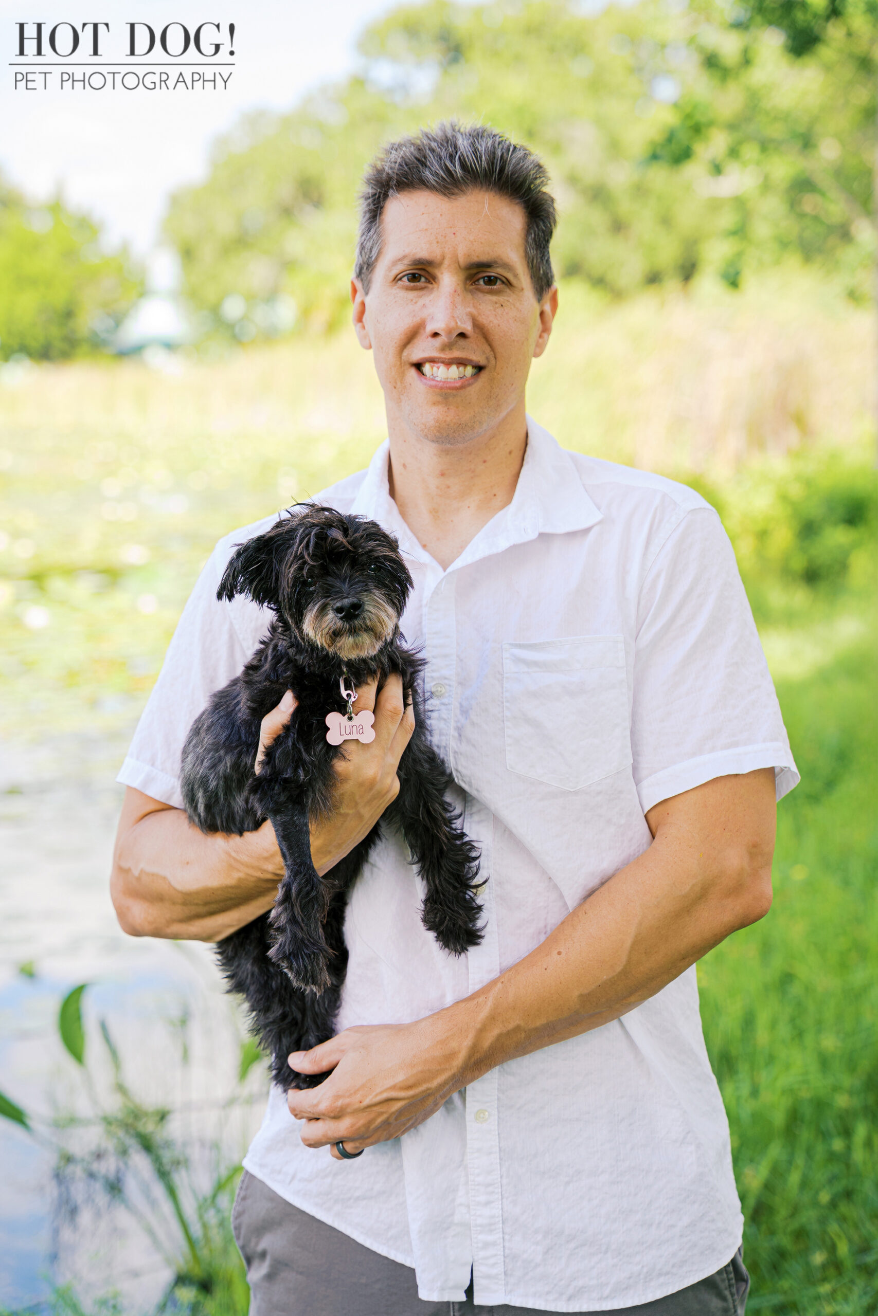 Nick holding Luna in a loving embrace.